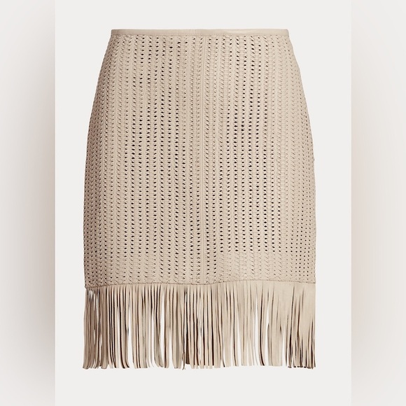 Lauren Ralph Lauren Fringe-Trim Woven Leather Pencil Skirt - Picture 4 of 7